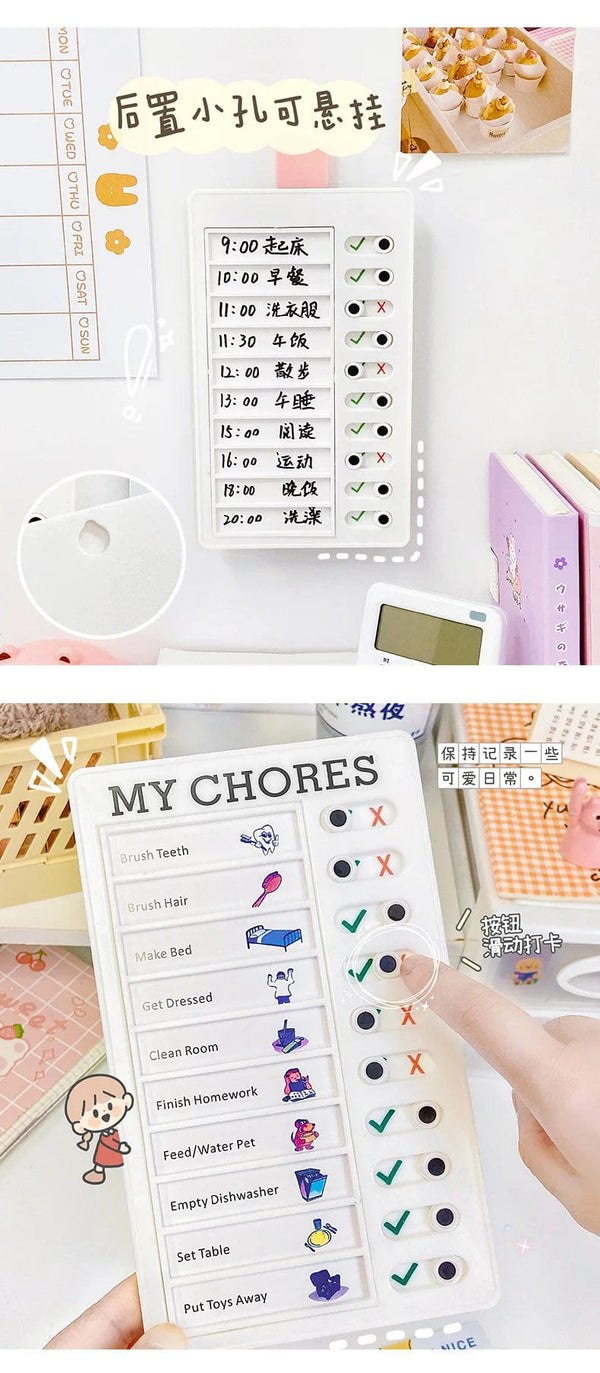 Planet Gates My chores Green Reusable My Chores Checklist Daily Planner Memo Plastic Board Chore Chart Responsibility Behavior for Kid Self-discipline Card