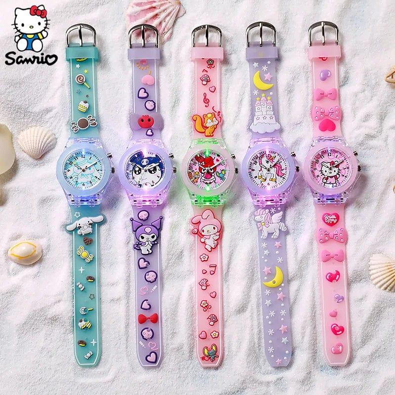 Planet Gates My Melody / CHINA Sanrio Watch Kawaii Melody Cinnamoroll Children LED Luminous Watch Kuromi Hello Kitty Student Wrist Watch Kids Birthday Gift Toy
