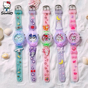 Planet Gates My Melody / CHINA Sanrio Watch Kawaii Melody Cinnamoroll Children LED Luminous Watch Kuromi Hello Kitty Student Wrist Watch Kids Birthday Gift Toy