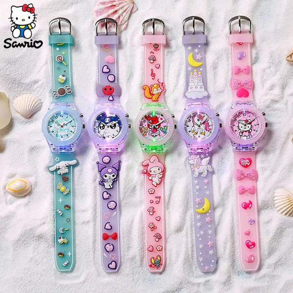 Planet Gates My Melody / CHINA Sanrio Watch Kawaii Melody Cinnamoroll Children LED Luminous Watch Kuromi Hello Kitty Student Wrist Watch Kids Birthday Gift Toy