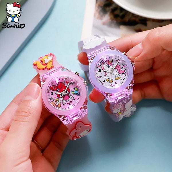 Planet Gates My Melody / CHINA Sanrio Watch Kawaii Melody Cinnamoroll Children LED Luminous Watch Kuromi Hello Kitty Student Wrist Watch Kids Birthday Gift Toy