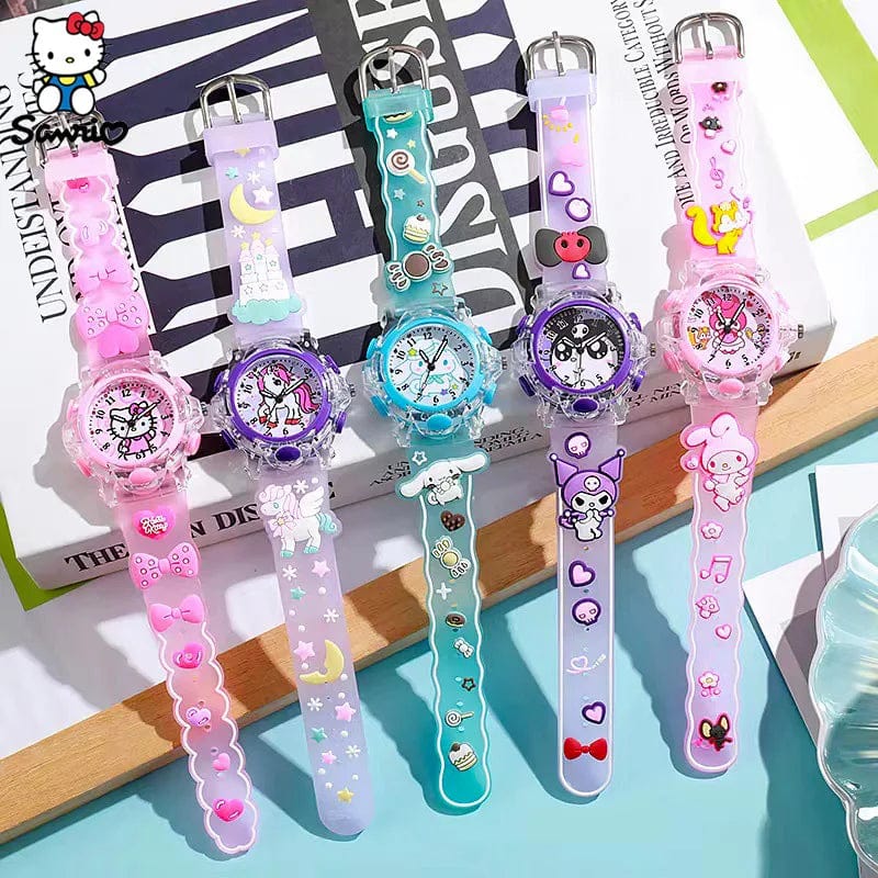 Planet Gates My Melody / CHINA Sanrio Watch Kawaii Melody Cinnamoroll Children LED Luminous Watch Kuromi Hello Kitty Student Wrist Watch Kids Birthday Gift Toy