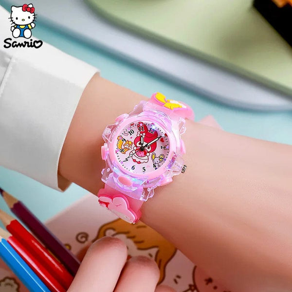 Planet Gates My Melody / CHINA Sanrio Watch Kawaii Melody Cinnamoroll Children LED Luminous Watch Kuromi Hello Kitty Student Wrist Watch Kids Birthday Gift Toy