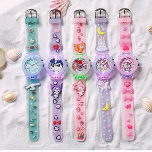 Planet Gates My Melody / CHINA Sanrio Watch Kawaii Melody Cinnamoroll Children LED Luminous Watch Kuromi Hello Kitty Student Wrist Watch Kids Birthday Gift Toy