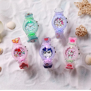 Planet Gates My Melody / CHINA Sanrio Watch Kawaii Melody Cinnamoroll Children LED Luminous Watch Kuromi Hello Kitty Student Wrist Watch Kids Birthday Gift Toy