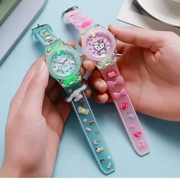 Planet Gates My Melody / CHINA Sanrio Watch Kawaii Melody Cinnamoroll Children LED Luminous Watch Kuromi Hello Kitty Student Wrist Watch Kids Birthday Gift Toy