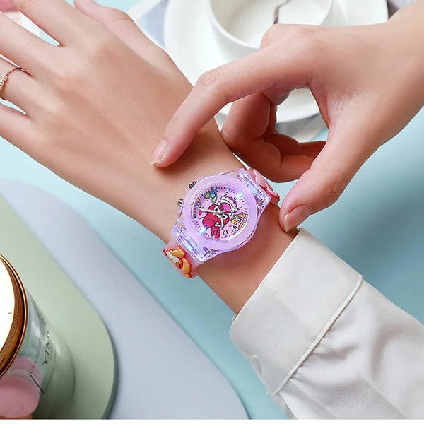 Planet Gates My Melody / CHINA Sanrio Watch Kawaii Melody Cinnamoroll Children LED Luminous Watch Kuromi Hello Kitty Student Wrist Watch Kids Birthday Gift Toy