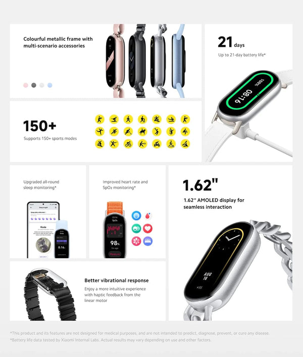 Planet Gates Mystic Rose Global Version Xiaomi Smart Band 9 1.62'' AMOLED display Up to 21-day battery life* rate and SpO₂ monitoring* 150+ sports modes