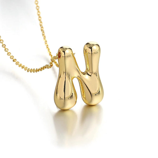 Planet Gates N Greatera Gold Color Chunky Balloon Bubble Initial Letter Pendant Choker Necklaces for Women Custom Personalized Jewelry