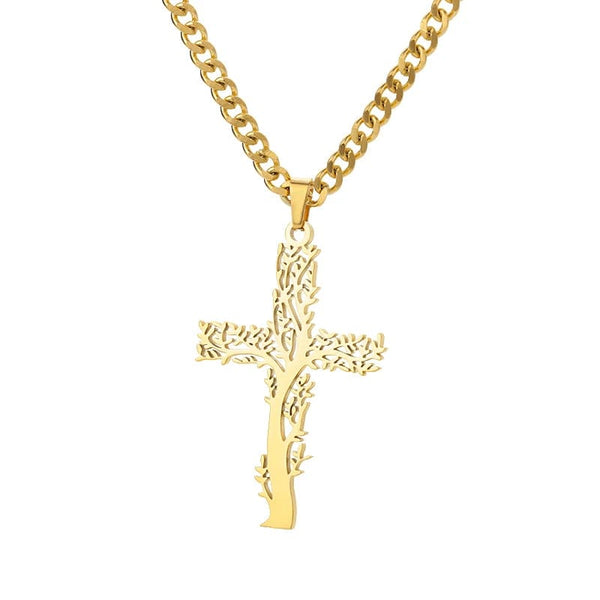Planet Gates N04135G-4 / 45cm / CHINA Zircon Cross Pendant Necklace for Women Gold Color Stainless Steel Collar Neckalces 2024 Trend Goth Party Wedding Jewelry Gifts