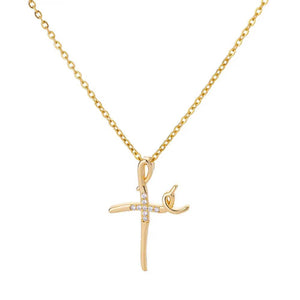 Planet Gates N04713G / 45cm / CHINA Zircon Cross Pendant Necklace for Women Gold Color Stainless Steel Collar Neckalces 2024 Trend Goth Party Wedding Jewelry Gifts