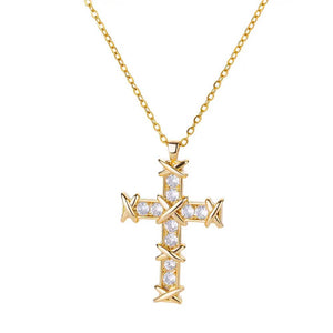 Planet Gates N05307G / 45cm / CHINA Zircon Cross Pendant Necklace for Women Gold Color Stainless Steel Collar Neckalces 2024 Trend Goth Party Wedding Jewelry Gifts
