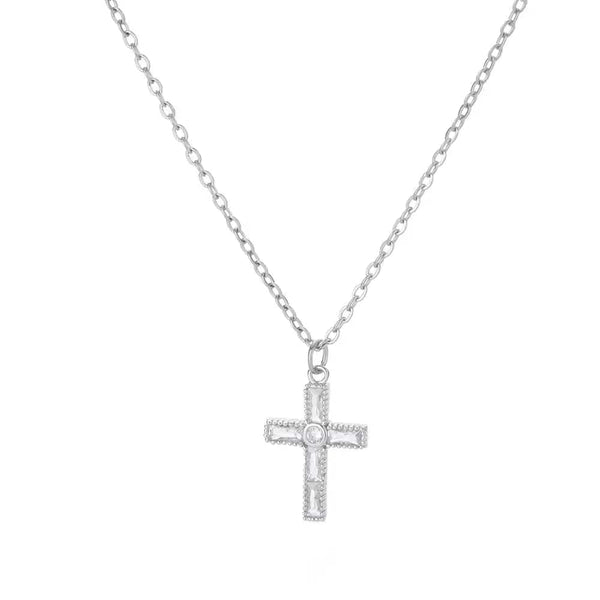 Planet Gates N05309P / 45cm / CHINA Zircon Cross Pendant Necklace for Women Gold Color Stainless Steel Collar Neckalces 2024 Trend Goth Party Wedding Jewelry Gifts