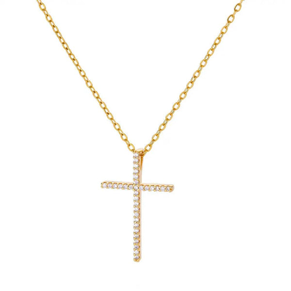 Planet Gates N05314G / 45cm / CHINA Zircon Cross Pendant Necklace for Women Gold Color Stainless Steel Collar Neckalces 2024 Trend Goth Party Wedding Jewelry Gifts
