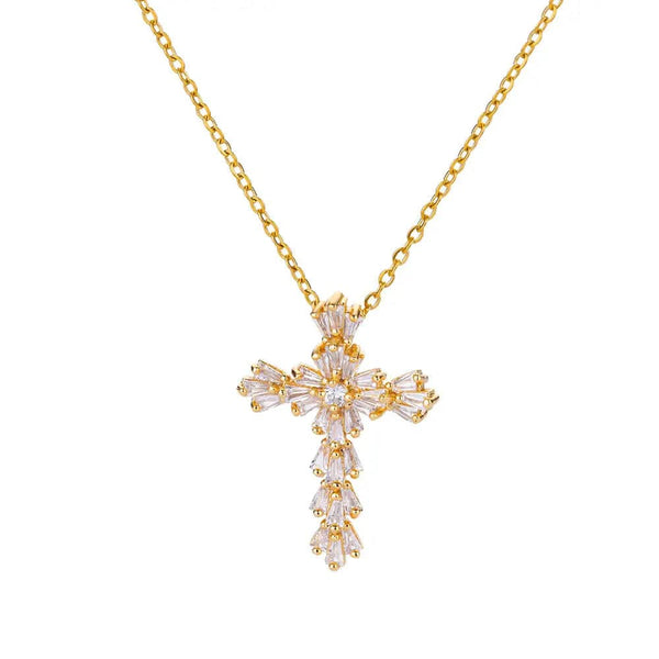 Planet Gates N05330G / 45cm / CHINA Zircon Cross Pendant Necklace for Women Gold Color Stainless Steel Collar Neckalces 2024 Trend Goth Party Wedding Jewelry Gifts
