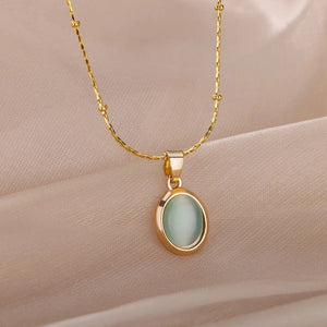 Planet Gates N06429G / 45cm / CHINA Fashion Stone Opal Oval Necklace For Women Stainless Steel Gold Color Oval Stone Pendant Necklace Wedding Aesthetic Jewelry Gift