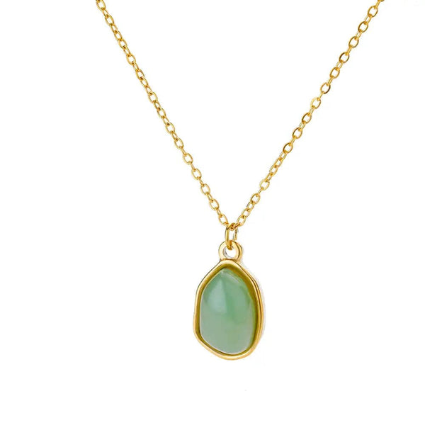 Planet Gates N06429G / 45cm / CHINA Fashion Stone Opal Oval Necklace For Women Stainless Steel Gold Color Oval Stone Pendant Necklace Wedding Aesthetic Jewelry Gift