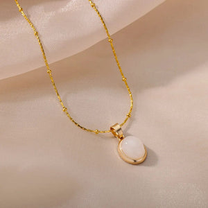 Planet Gates N06429G / 45cm / CHINA Fashion Stone Opal Oval Necklace For Women Stainless Steel Gold Color Oval Stone Pendant Necklace Wedding Aesthetic Jewelry Gift