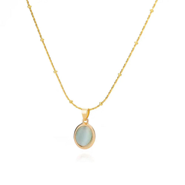 Planet Gates N06429G / 45cm / CHINA Fashion Stone Opal Oval Necklace For Women Stainless Steel Gold Color Oval Stone Pendant Necklace Wedding Aesthetic Jewelry Gift