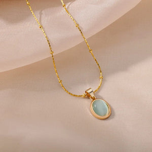 Planet Gates N06429G / 45cm / CHINA Fashion Stone Opal Oval Necklace For Women Stainless Steel Gold Color Oval Stone Pendant Necklace Wedding Aesthetic Jewelry Gift