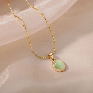 Planet Gates N06429G / 45cm / CHINA Fashion Stone Opal Oval Necklace For Women Stainless Steel Gold Color Oval Stone Pendant Necklace Wedding Aesthetic Jewelry Gift