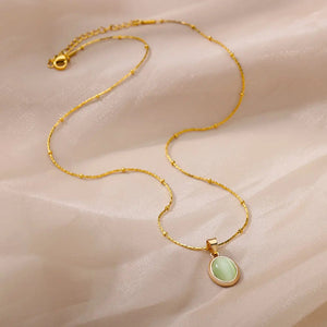 Planet Gates N06429G / 45cm / CHINA Fashion Stone Opal Oval Necklace For Women Stainless Steel Gold Color Oval Stone Pendant Necklace Wedding Aesthetic Jewelry Gift
