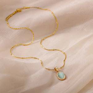 Planet Gates N06429G / 45cm / CHINA Fashion Stone Opal Oval Necklace For Women Stainless Steel Gold Color Oval Stone Pendant Necklace Wedding Aesthetic Jewelry Gift
