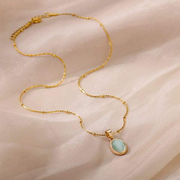 Planet Gates N06429G / 45cm / CHINA Fashion Stone Opal Oval Necklace For Women Stainless Steel Gold Color Oval Stone Pendant Necklace Wedding Aesthetic Jewelry Gift