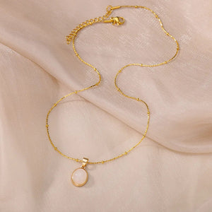 Planet Gates N06429G / 45cm / CHINA Fashion Stone Opal Oval Necklace For Women Stainless Steel Gold Color Oval Stone Pendant Necklace Wedding Aesthetic Jewelry Gift