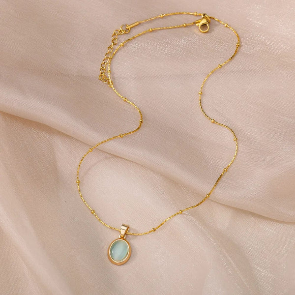 Planet Gates N06429G / 45cm / CHINA Fashion Stone Opal Oval Necklace For Women Stainless Steel Gold Color Oval Stone Pendant Necklace Wedding Aesthetic Jewelry Gift