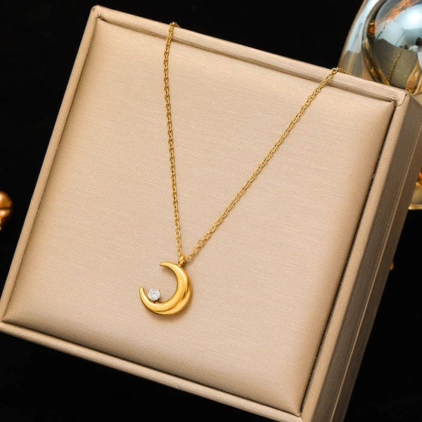Planet Gates N229 EILIECK 316L Stainless Steel Pearl Zircon Pendant Necklace For Women Girl Fashion Waterproof Collar Neck Chain Jewelry Gift