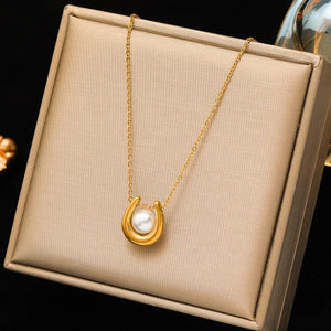 Planet Gates N231 EILIECK 316L Stainless Steel Pearl Zircon Pendant Necklace For Women Girl Fashion Waterproof Collar Neck Chain Jewelry Gift