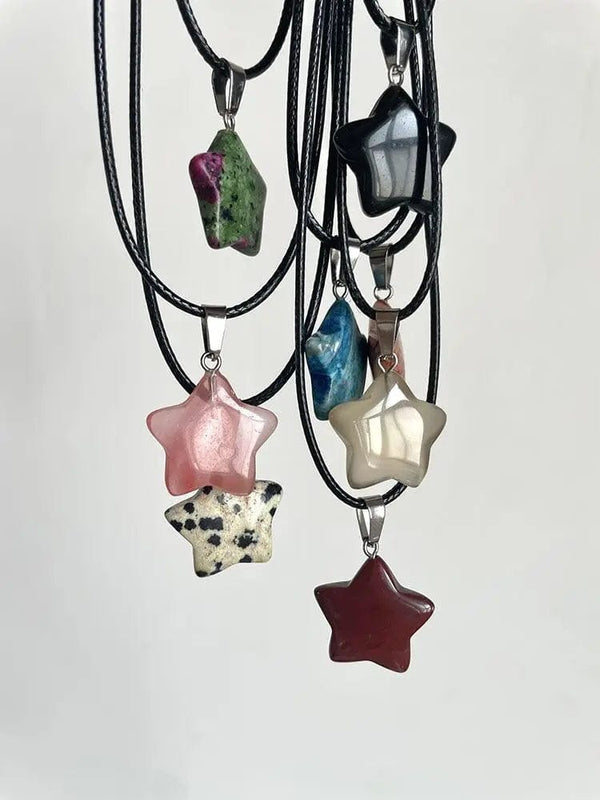 Planet Gates Natural Stone Hexagon Pendant Necklace Crystal Rose Quartz Opal Star for Women Fluorite Lapis Bullet Pendulum Trend Jewelry Gift