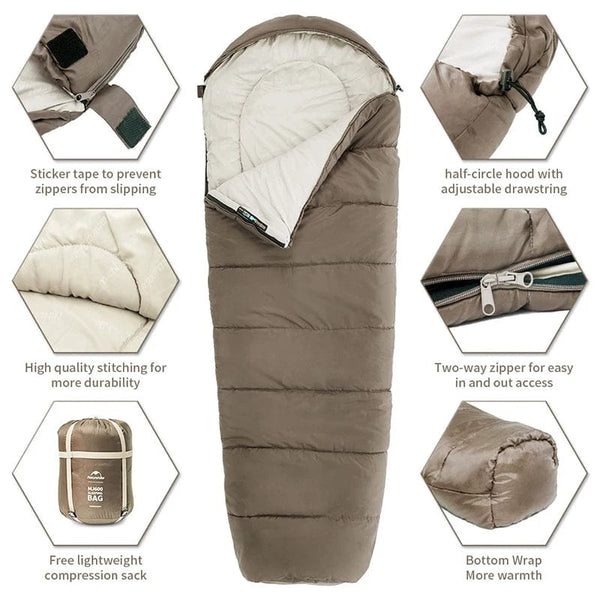 Planet Gates Naturehike Sleeping Bag MJ300 -1℃ Lightweight MJ600 -12℃ Mummy Sleeping Bag Outdoor Camping Cotton Winter Sleeping Bag