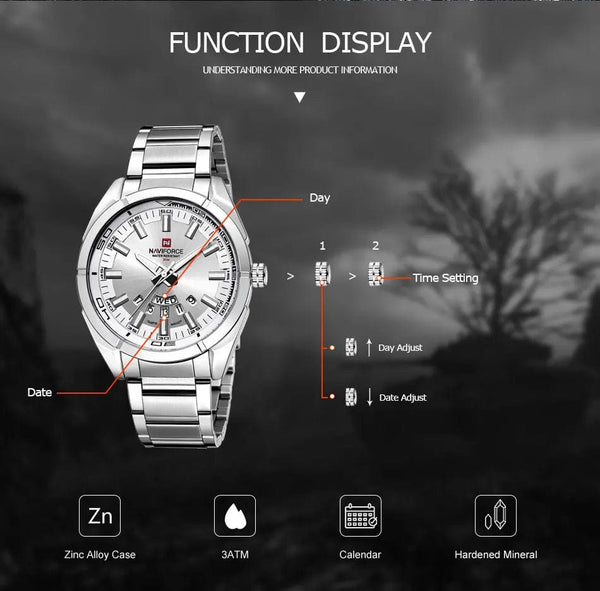 Planet Gates NAVIFORCE Classic Casual Watch for Men Stainless teel Sport Waterproof Male Watches Quartz Date Display Clock  Relogio Masculino