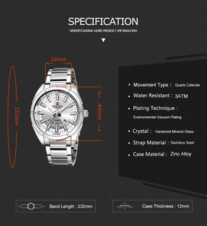Planet Gates NAVIFORCE Classic Casual Watch for Men Stainless teel Sport Waterproof Male Watches Quartz Date Display Clock  Relogio Masculino