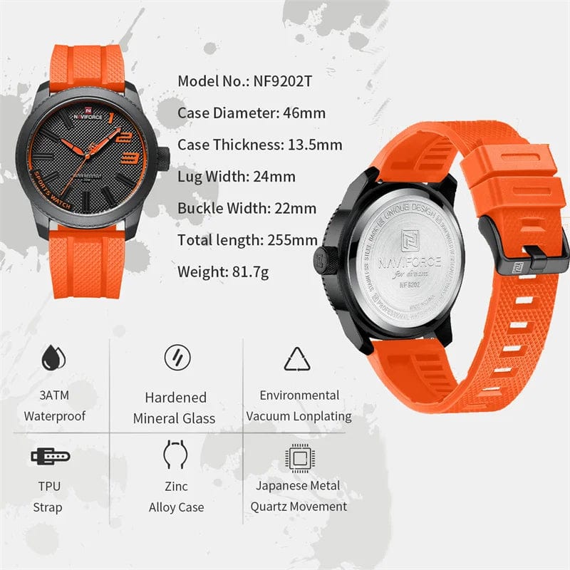 Planet Gates NAVIFORCE Top Luxury Brand Quartz Watch Men Silicone Strap Military Watches 30ATM Waterproof Wristwatch Relogio Masculino 2022