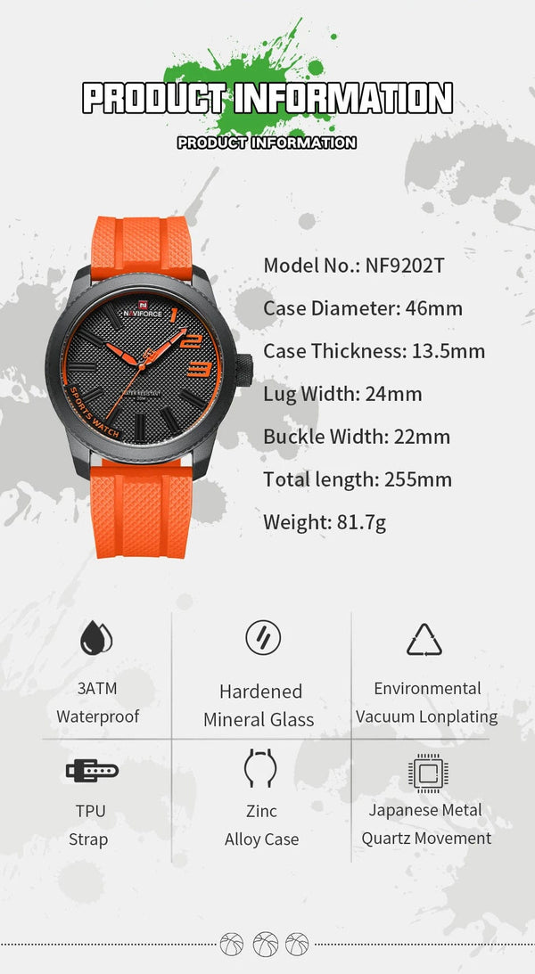 Planet Gates NAVIFORCE Top Luxury Brand Quartz Watch Men Silicone Strap Military Watches 30ATM Waterproof Wristwatch Relogio Masculino 2022