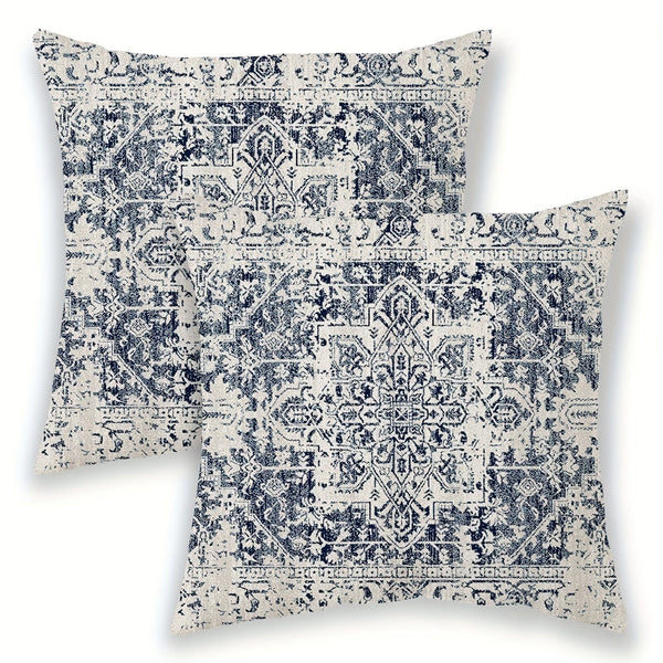 Planet Gates Navy Blue 2pcs Boho Blue Throw Pillow Cover, Bohemia Ethnic Style Carpet Pattern Cushion Case For Sofa Couch, Home Decor, 45.72x45.72 Cm