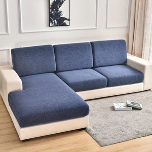 Planet Gates Navy Blue / Plus S (1-Seater) Waterproof Jacquard Sofa Cover Large Leaf Design Retractable Washable Durable Elastic Slipcover for All Seasons Universal Modern Home Decor Furniture Protector