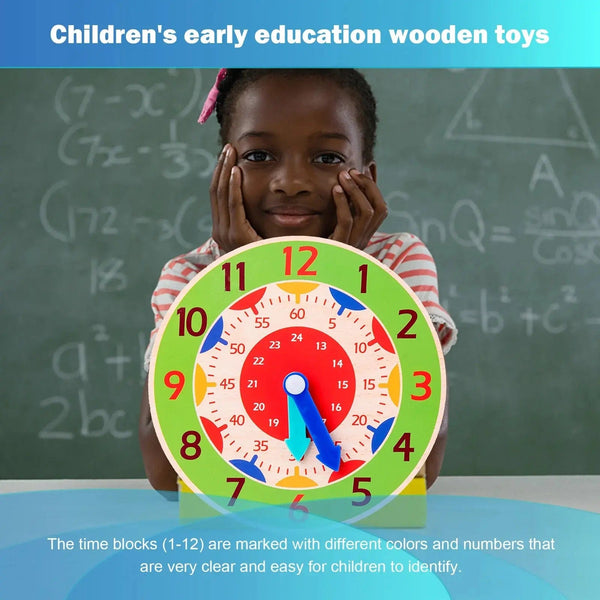Planet Gates NB111C2 Kids Montessori Wooden Clock Toys Time Learning Teaching Aids Educational Toys For Children Primary School Clever Board Toy