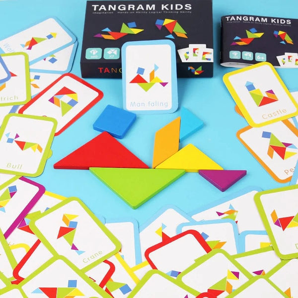 Planet Gates NB180C1 Wooden Tangram Jigsaw Puzzles Board Games Kids Montessori Educational Toys Children Kindergarten Geometric Shape Teaching Aids