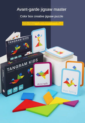 Planet Gates NB180C1 Wooden Tangram Jigsaw Puzzles Board Games Kids Montessori Educational Toys Children Kindergarten Geometric Shape Teaching Aids