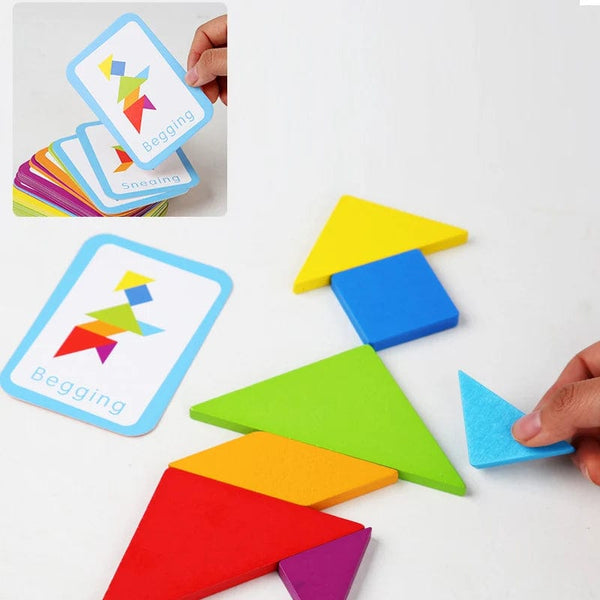 Planet Gates NB180C1 Wooden Tangram Jigsaw Puzzles Board Games Kids Montessori Educational Toys Children Kindergarten Geometric Shape Teaching Aids