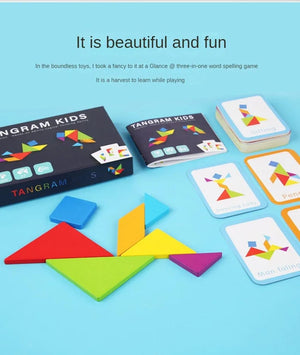 Planet Gates NB180C1 Wooden Tangram Jigsaw Puzzles Board Games Kids Montessori Educational Toys Children Kindergarten Geometric Shape Teaching Aids
