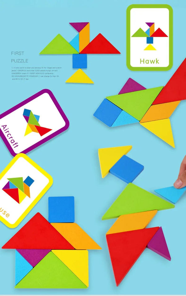 Planet Gates NB180C1 Wooden Tangram Jigsaw Puzzles Board Games Kids Montessori Educational Toys Children Kindergarten Geometric Shape Teaching Aids