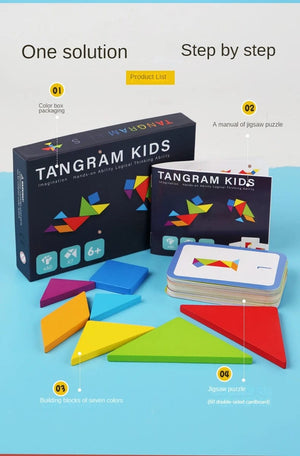 Planet Gates NB180C1 Wooden Tangram Jigsaw Puzzles Board Games Kids Montessori Educational Toys Children Kindergarten Geometric Shape Teaching Aids