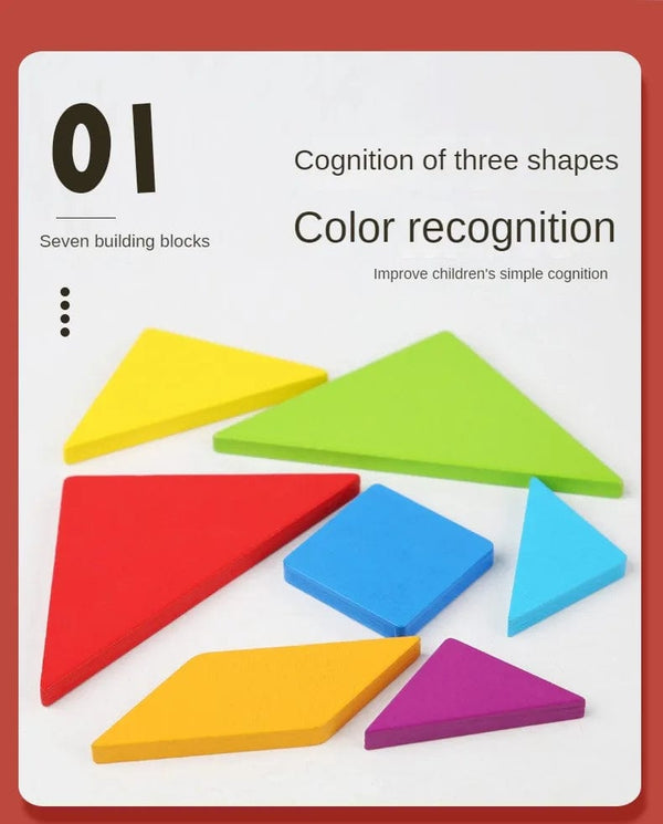Planet Gates NB180C1 Wooden Tangram Jigsaw Puzzles Board Games Kids Montessori Educational Toys Children Kindergarten Geometric Shape Teaching Aids
