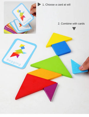 Planet Gates NB180C1 Wooden Tangram Jigsaw Puzzles Board Games Kids Montessori Educational Toys Children Kindergarten Geometric Shape Teaching Aids