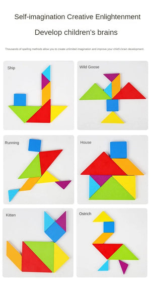Planet Gates NB180C1 Wooden Tangram Jigsaw Puzzles Board Games Kids Montessori Educational Toys Children Kindergarten Geometric Shape Teaching Aids